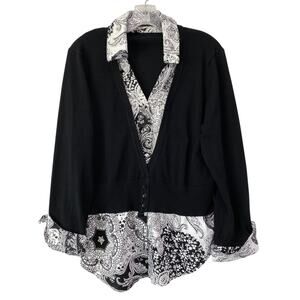 Y2K Layered 2 in 1 Button Up Floral Paisley Sweater Top Size L Preppy Retro Goth